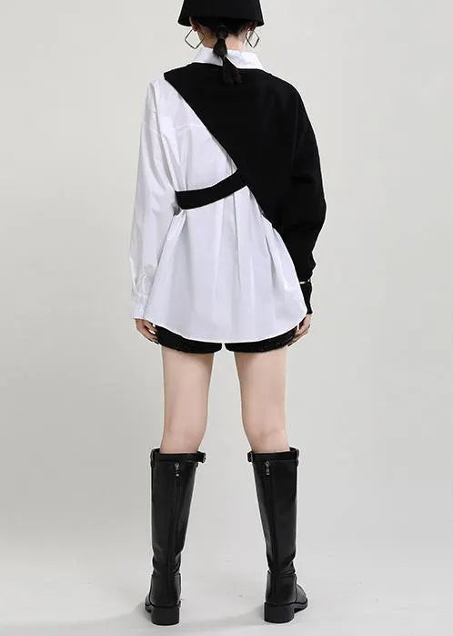 New Knitted Shawl + White Shirt Two Piece Set