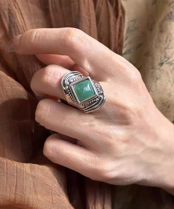Green Sterling Silver Turquoise Dragon Totem Ring