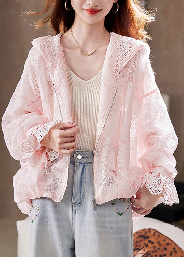 Yellow Zip Up Lace Hoodie Coat Batwing Sleeve