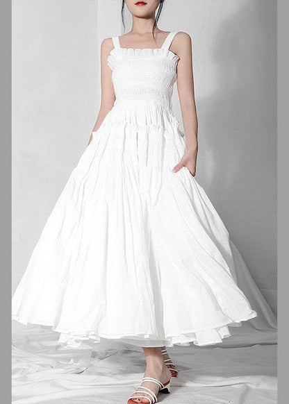 Summer White Cinched Ruffledcotton Maxi Dresses