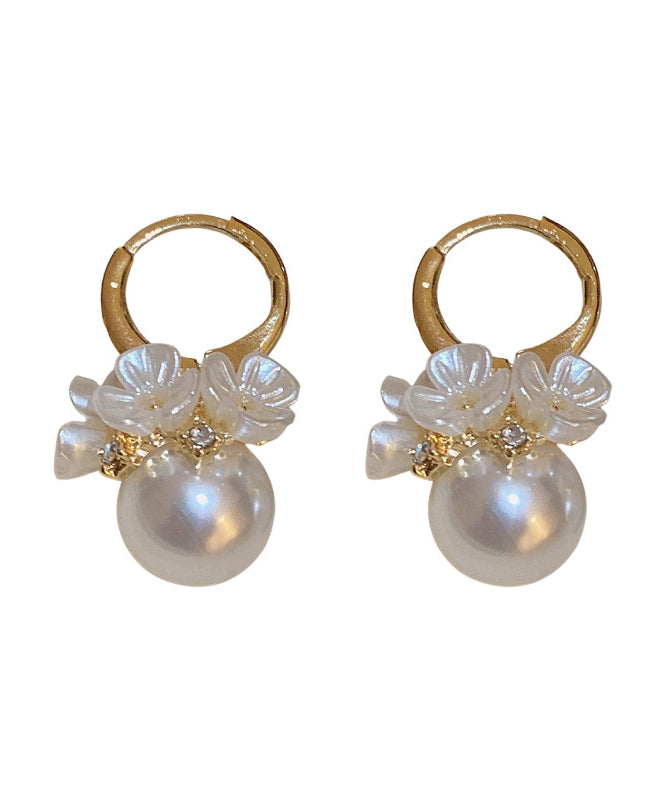 Gold Alloy Zircon Pearl Hoop Earrings