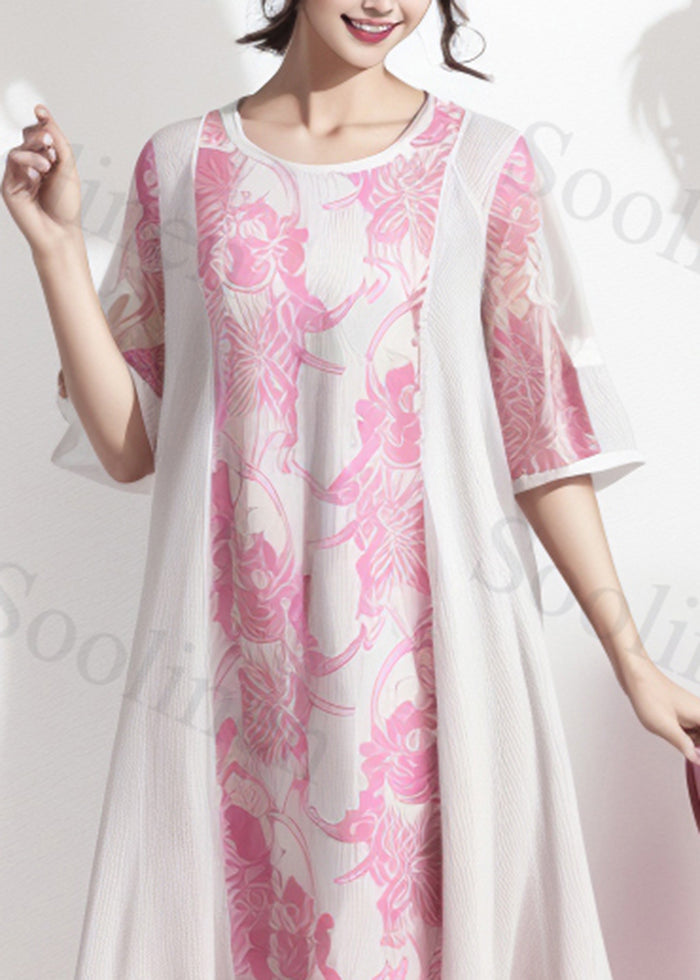 Natural Rose Oversized Patchwork Silk Vacation Dresses Summer