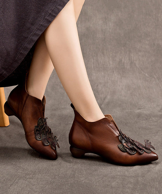 Original Design Style Coffee Pointed Chunky Boots