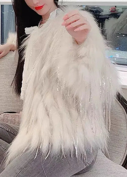 Unique Pink Tasseled Zircon Raccoon Hair Coats Winter
