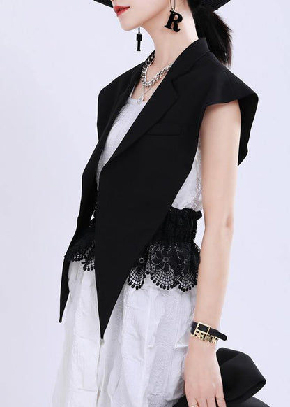 Summer Black Jacket With Collar and Shawl