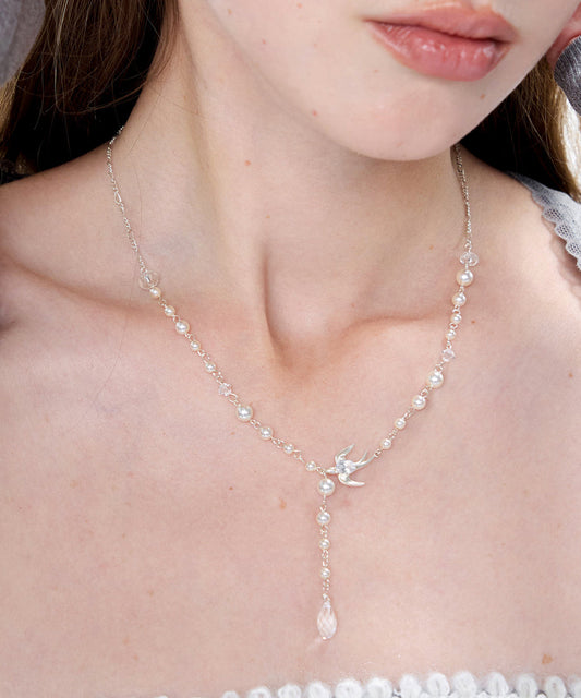 Little Bird Pearl Sky Star Silver Plated Pendant Necklace