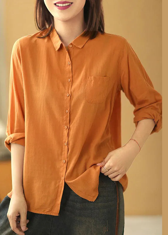 Yellow Pockets Button Fall Long Sleeve Shirt Tops