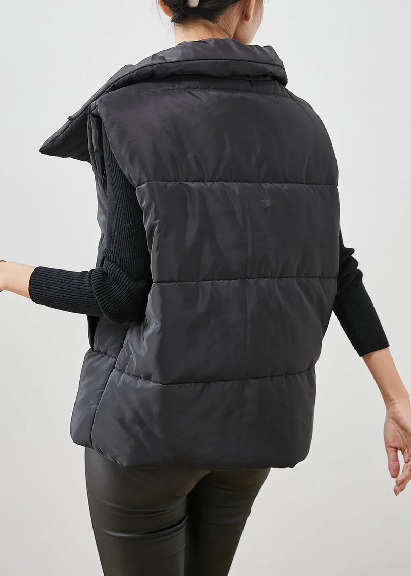 Black Oversized Pockets Fine Cotton Filled Vest Winter