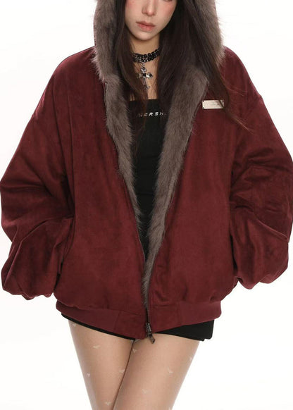 Fine Mulberry Oversized Wear on Both Sides Hooded Jacket Winter