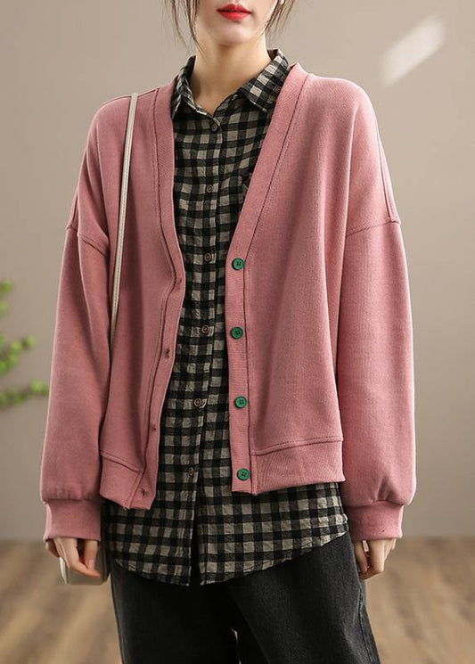 French Pink Clothes for Shape V Neck Button Down Spring Coats
