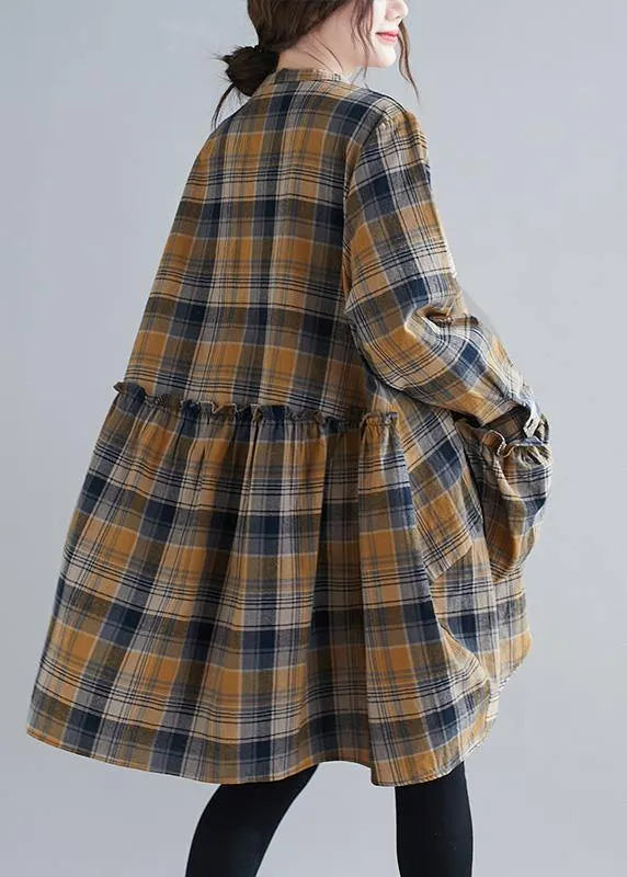 Plaid Shirts O-neck Asymmetric Clothing Spring Top