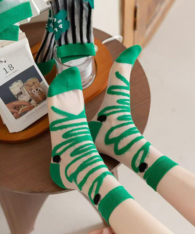 Japanese Style Green Series Jacquard Breathable Mid Length Socks