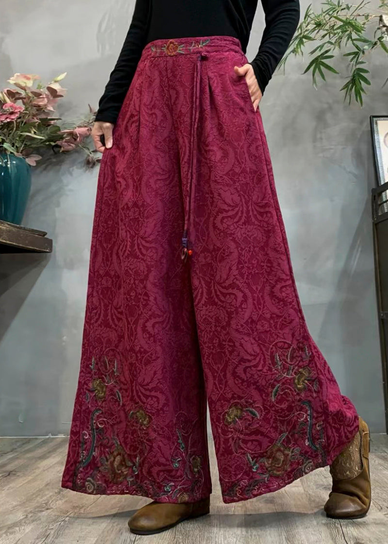 Style Mulberry Embroidered Jacquard Warm Fleece Pants Winter