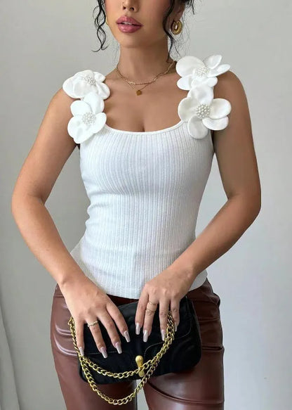 White Decorated Silm Vests Summer