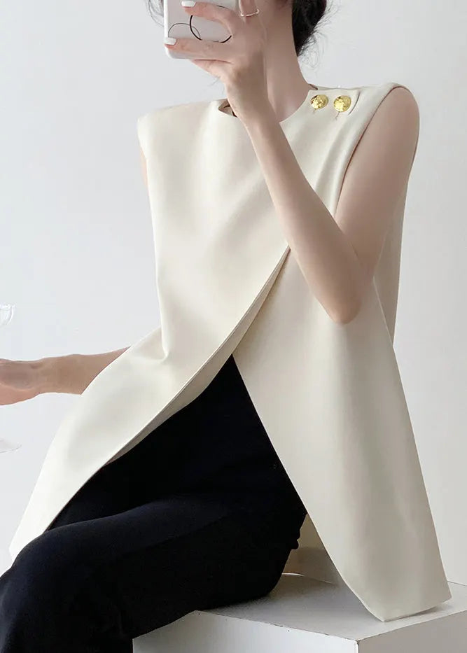 Stylish White Asymmetrical Spandex Tank Sleeveless