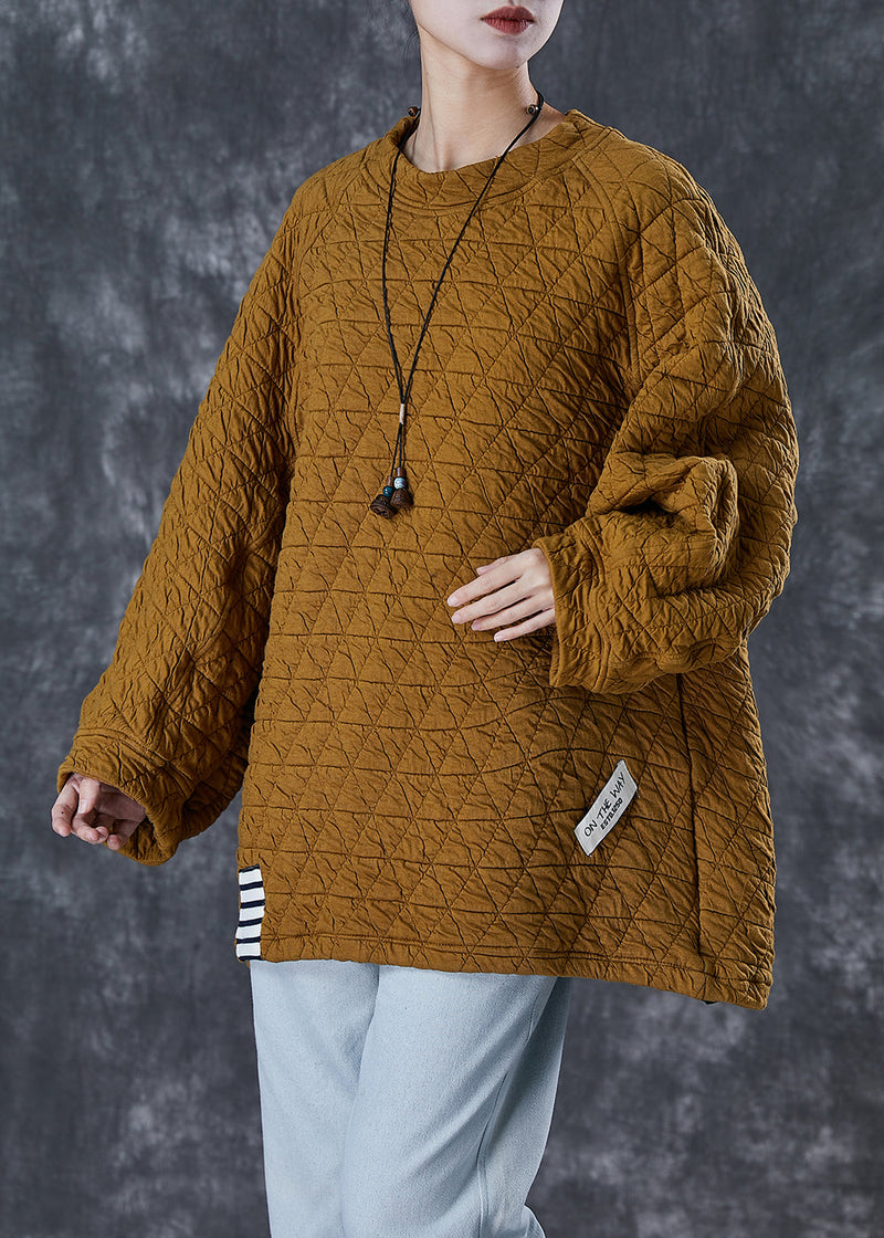 Khaki Oversized Applique Cotton Sweatshirts Top Winter
