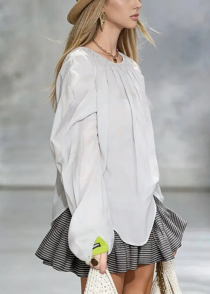 New Grey Wrinkled Cotton Shirt Tops Spring