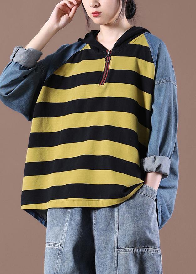 Yellow Striped Asymmetrical Design Autumn Ideas Tops