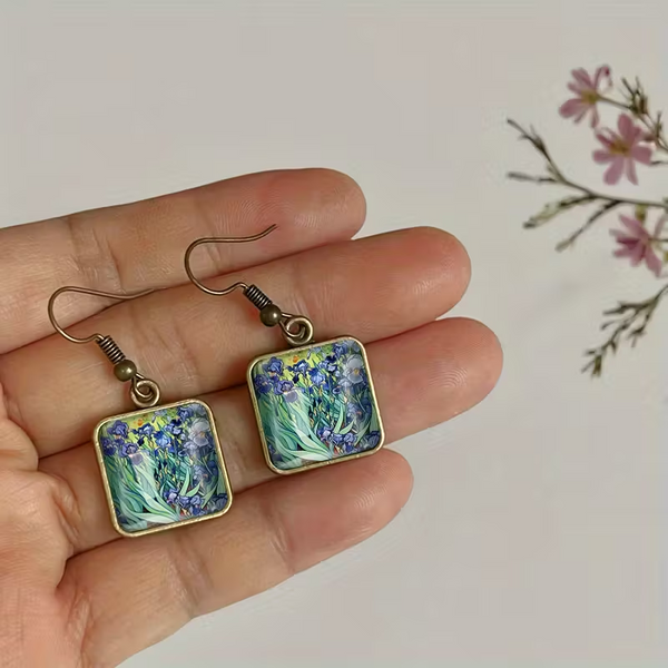 Iris Van Gogh Würfel Handbemalte Ohrringe