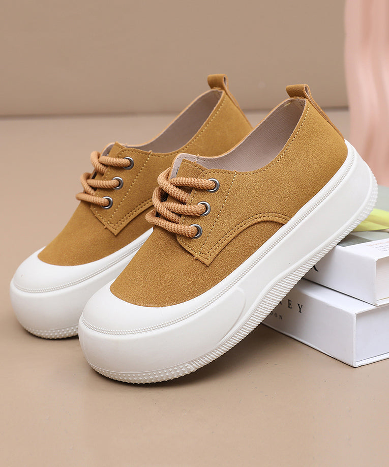 Yellow Canvas Cross Strap Splicing Flat Shoes