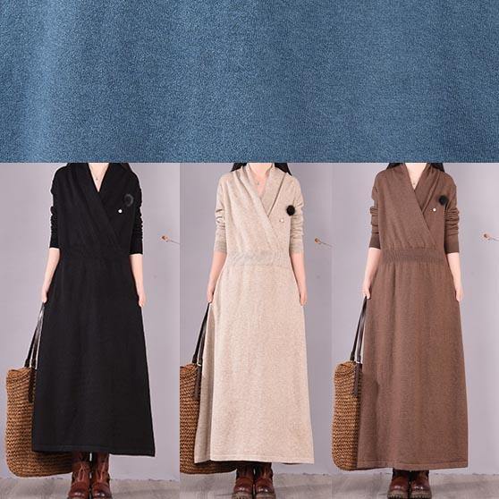 Organic Chocolate Clothes V Neck Asymmetric Dresses Spring Dresses