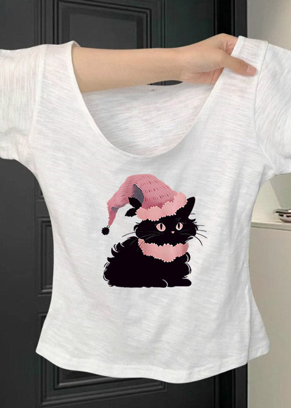 Pink U Neck Animal Print T Shirt Short Sleeve
