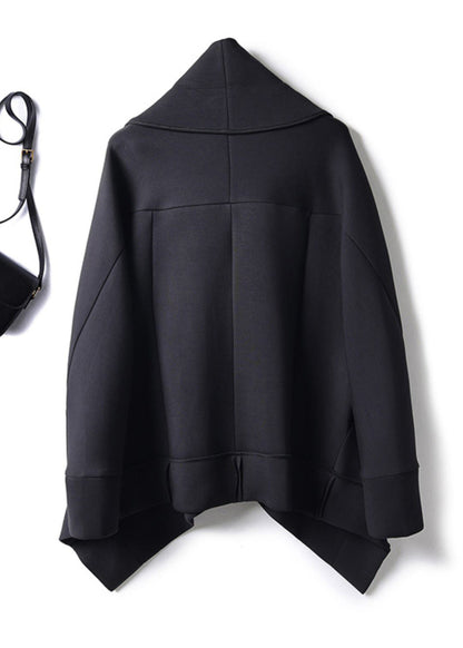 Organic Black Peter Pan Collar Button Cotton Coats Batwing Sleeve Fall
