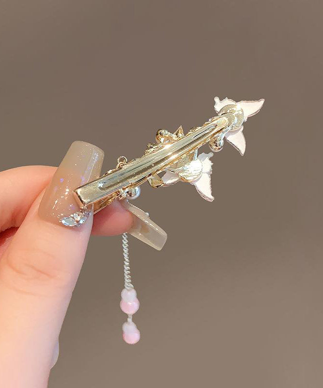 Pink Alloy Pearl Butterfly Tassel Hairpin