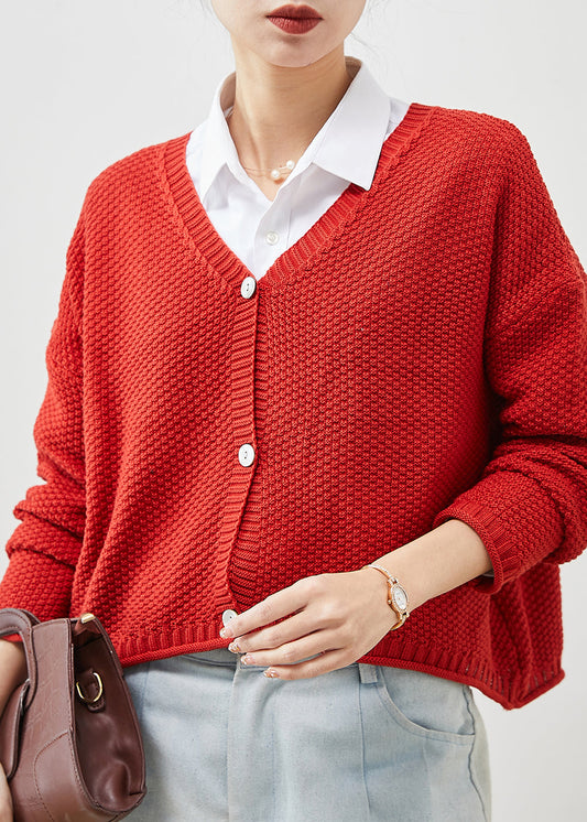 Red Button Down Knit Loose Cardigan Spring