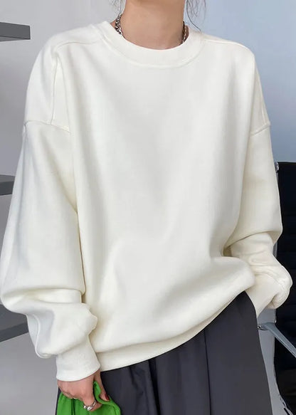 Apricot O Neck Warm Fleece Loose Sweatshirt Fall