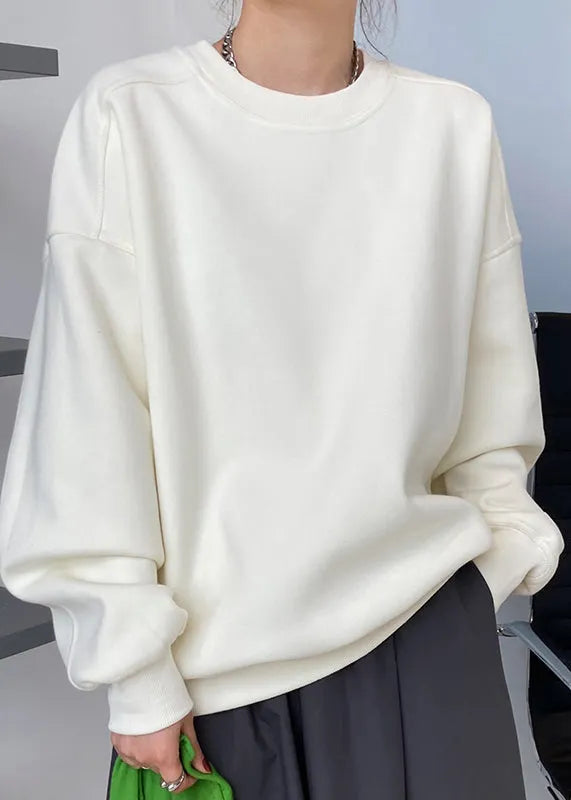 Apricot O Neck Warm Fleece Loose Sweatshirt Fall