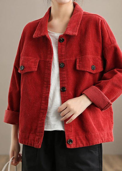 Loose Lapel Button Down Fine Coats Red Short Jackets Fall