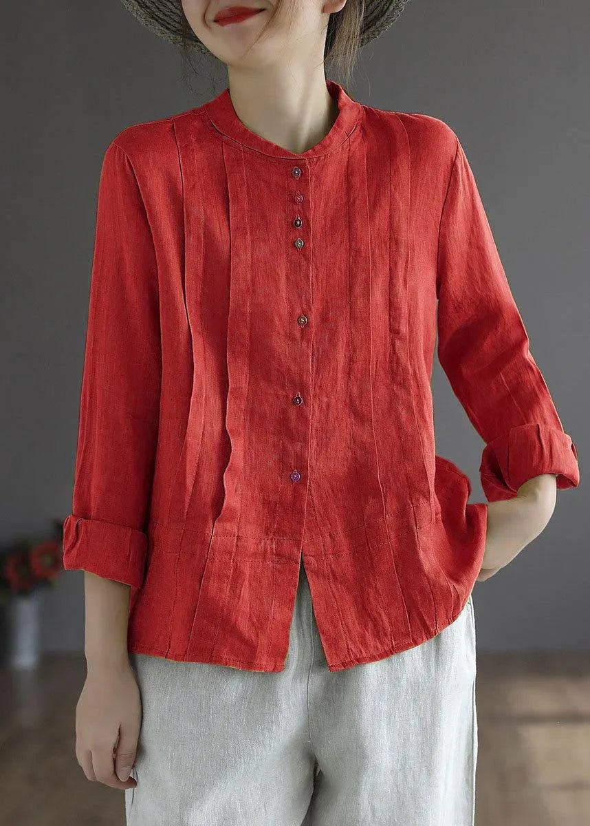 Gray Geometry Button Fall Top Long Sleeve Linen