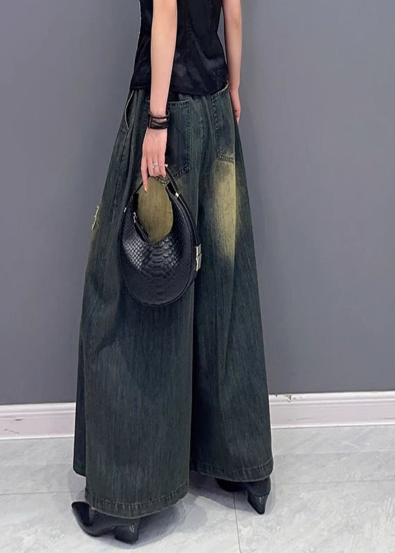 Embroidered Elastic Waist Wide Leg Jeans