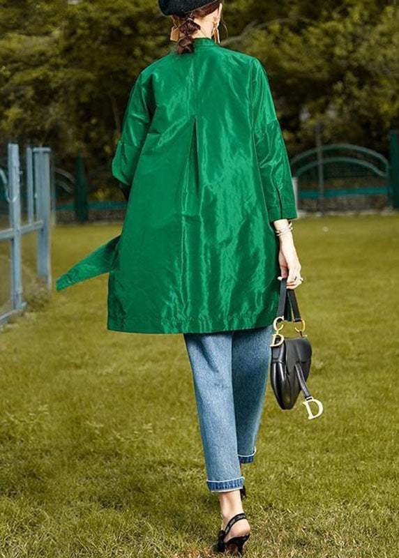 Green Peterpan Collar Button Side Open Fall Long Sleeve Coat