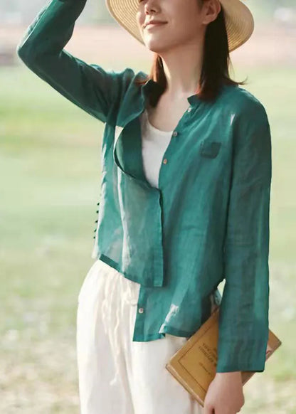 Boutique Chocolate O-neck Button Side Open Blouse Tops Spring