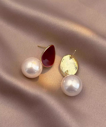 New Red Copper Overgild Pearl Drop Earrings