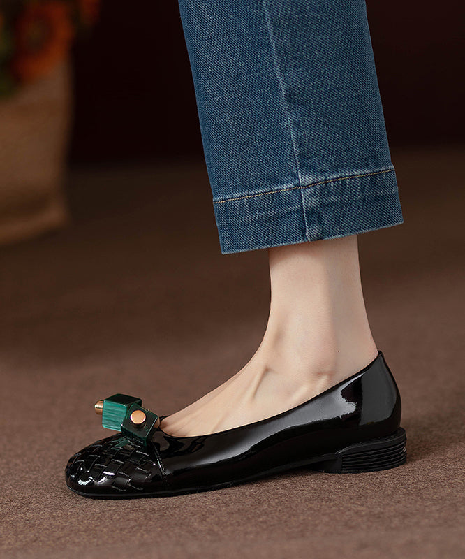 Comfortable Black Beaded Bow Flat Shoes