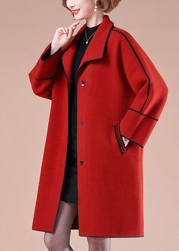 Red Oversized Patchwork Woolen Coats Winter