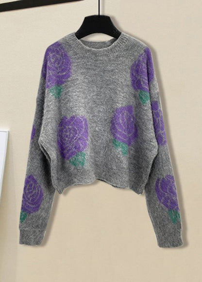 Black Print O-neck Cotton Knit Sweater and Straight Pants Two Pieces Set Spring