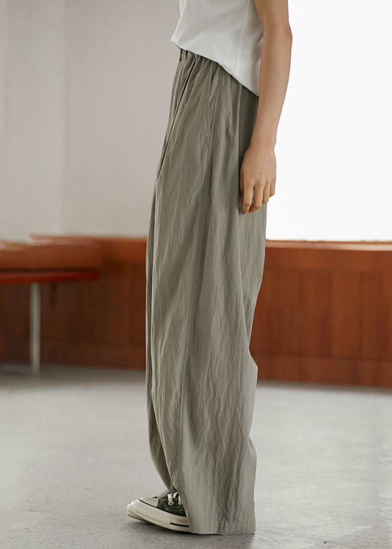 Grey Elastic Waist Pockets Wide Leg Pants Summer