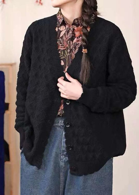 Orange Red V Neck Button Fall Knit Sweater Coat
