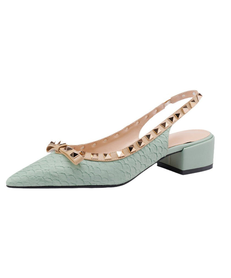 Rivet Splicing Chunky Sandals Beige Pointed Toe