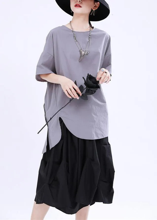 Classy Grey Low High Design Cotton T-shirt Summer