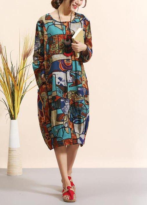Blue Geometric Clothes O Neck Maxi Spring Dresses