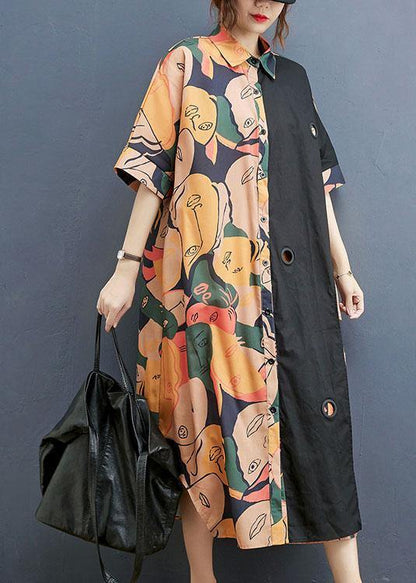 Print Patchwork Cotton Asymmetrical Designside Open Summer Maxi Dress