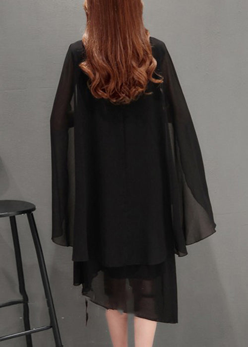 Black O Neck Chiffon Cape Dresses Summer