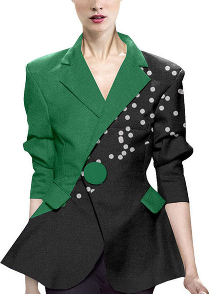 Style Black Green Button Asymmetrical Design Peter Pan Collar Western-style Clothes Coat Long Sleeve