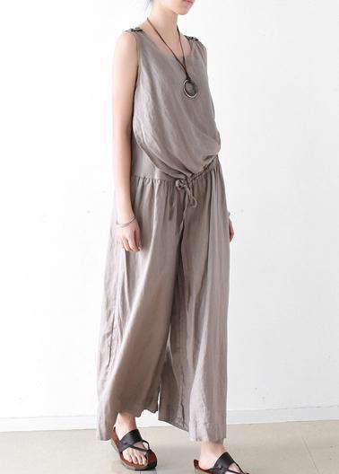 Spring Cotton Hemp Loose Wide Leg Jumpsuit Pants