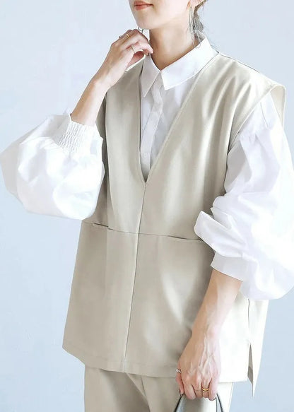 White Oversized Side Open Cotton Blouse Top Lantern Sleeve